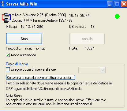 INSTALLAZIONE Come attivare il Server Dalla postazione principale: Start Programmi Millewin Mille Rpc Server Apparirà la seguente maschera: Attivare, con il flag, l opzione Avvio automatico.