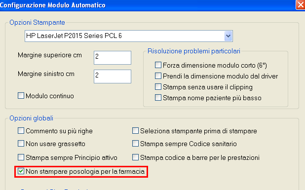 Non stampare la posologia per la farmacia L opzione Non stampare posologia per la farmacia attivabile da Stampa Configura, cliccando