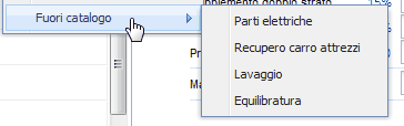 102 Guida all'utilizzo del TESEO Fuori catalogo - si apre un menù per selezionare tutte le voci di danno preconfigurate nell'area "Tariffe carrozzeria".