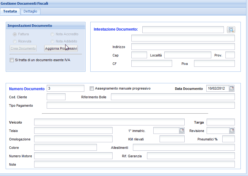 132 Guida all'utilizzo del TESEO Dal tab "Dettaglio" invece potrete inserire il contenuto del documento fiscale.