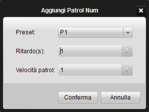 Figura 5.8 Aggiunta del preset al percorso di un patrol Ripetere l operazione qui sopra per aggiungere altri presets al patrol.