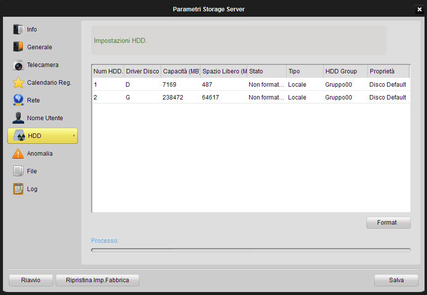 Figura 6.4 Format HDD 6.2.2 Impostazione della Registrazione oraria su Storage Server 1.