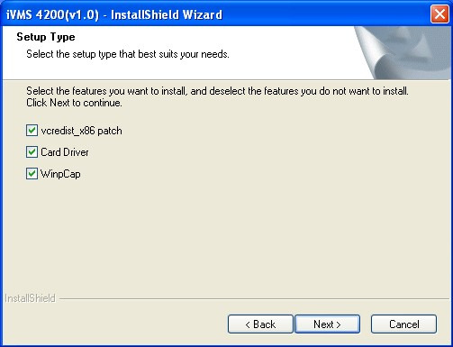 vcredist_x86 patch/card Driver/WinpCap Manuale Utente del software ivms-4200 Step3: Installare Scegliere il driver da installare.