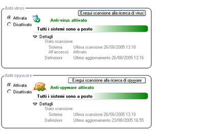 Capitolo 6: Protezione da spyware e virus Visualizzazione dei messaggi di stato nel pannello Monitoraggio antivirus Visualizzazione dei messaggi di stato nel pannello Monitoraggio antivirus L'area di