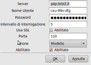 Intervallo di interrogazione: Frequenza (in minuti) per controllare l'arrivo di nuova posta sul server.