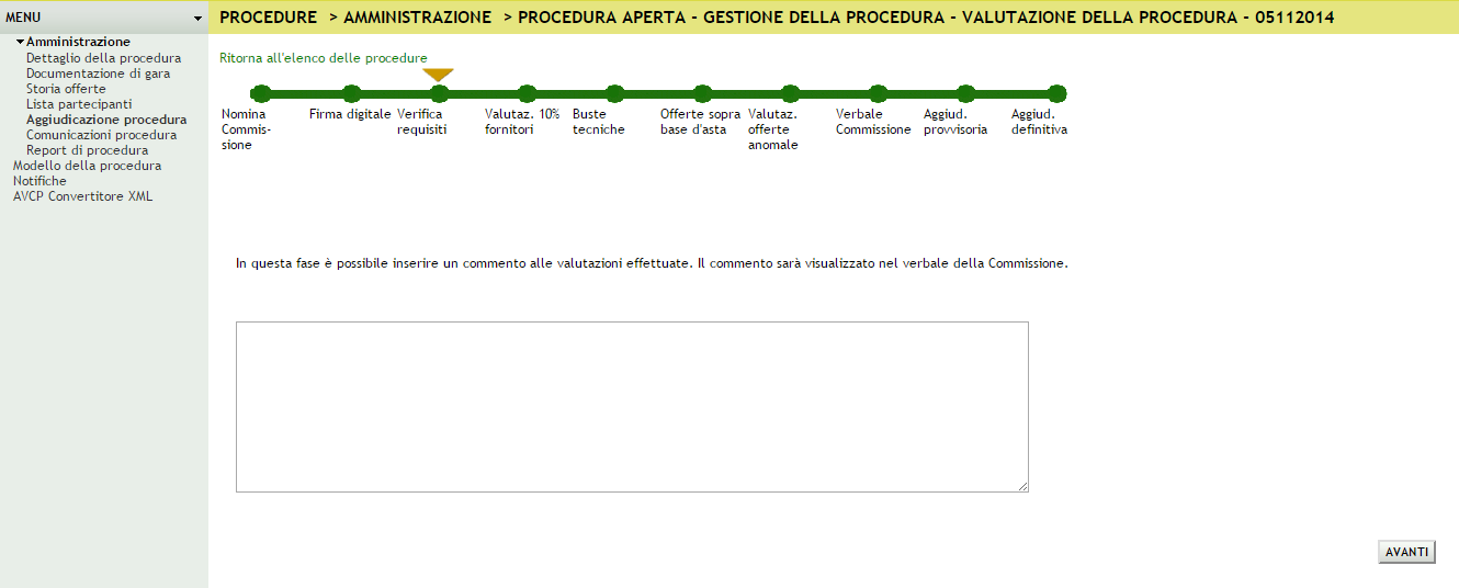 il riepilogo di quanto inserito precedentemente. Selezionando CONFERMA si termina la fase di nomina della commissione di valutazione.