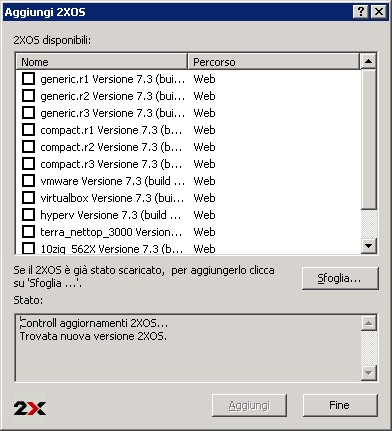 Aggiungere un 2XOS all'elenco dei sistemi operativi disponibili per i client Nota: È possibile scaricare una versione di 2XOS dalla pagina di download di 2XOS: http://www.2x.com/os/downloadlinks/.