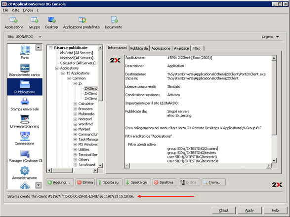 Configurare la registrazione Notifica di modifica alla configurazione Come impostazione predefinita la registrazione è disabilitata in 2X ApplicationServer XG.