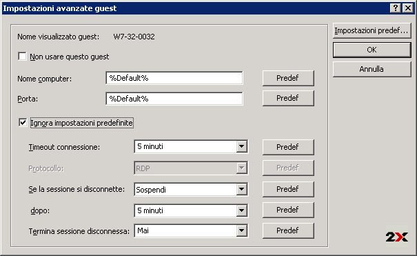 Configurazione di guest virtuali in un pool Nella finestra di dialogo Impostazioni avanzate guest illustrata nello screenshot qui sopra si possono configurare le seguenti impostazioni: Abilitare la