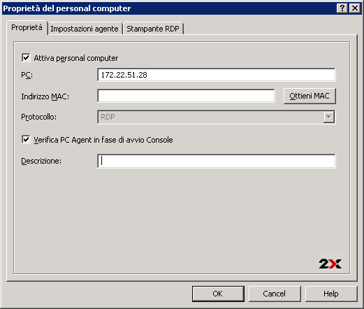 Nota: 2X Agent non richiede nessuna configurazione. Quando 2X Agent è installato, evidenziare il nome del PC remoto sulla 2X ApplicationServer Console e fare clic su Controlla agente.