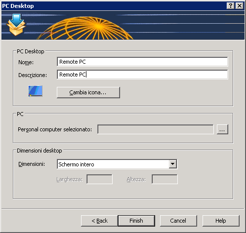 Rimuovi nome client da nome stampante Pubblicazione di un desktop da PC remoto Per pubblicare un desktop da un server terminal seguire la procedura qui sotto: 1.