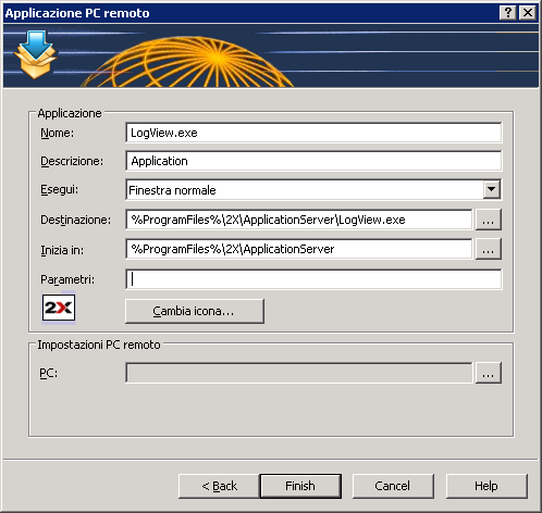 Configurazione di un'applicazione che va pubblicata da un PC remoto 12. Quando si è terminato, fare clic su Fine per pubblicare l'applicazione.