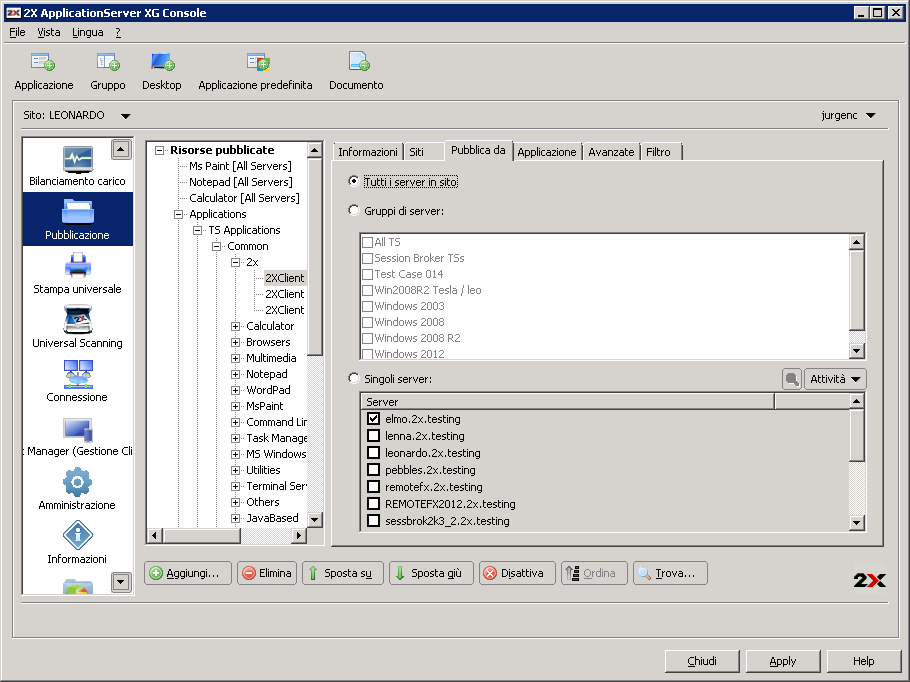 Configurare da quali server è disponibile un'applicazione pubblicata Configurare le impostazioni dell'applicazione specifiche per il server Come impostazione predefinita, le impostazioni configurate