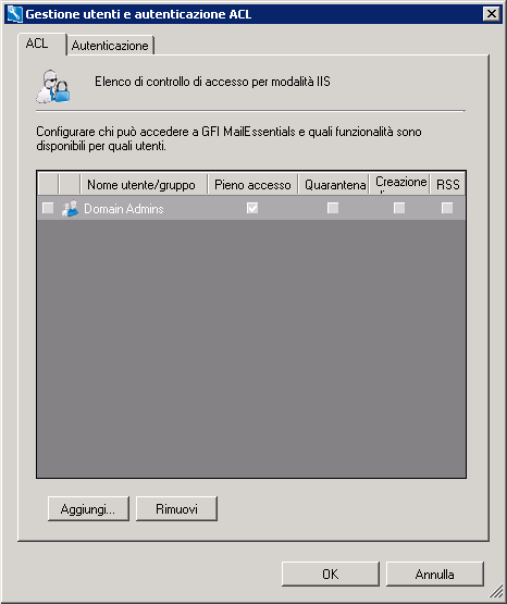 Schermata 137: protezione IIS - Scheda ACL 3. Fare clic su Aggiungi... e inserire il nome dell utente o del gruppo da aggiungere all elenco. 4. Selezionare il tipo di accesso da assegnare.