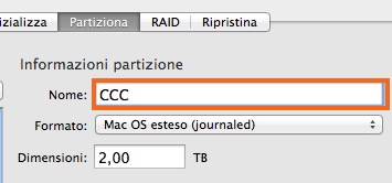 Preparare il disco di backup per un backup di OS X Preparare CCC Assegna un nome al volume