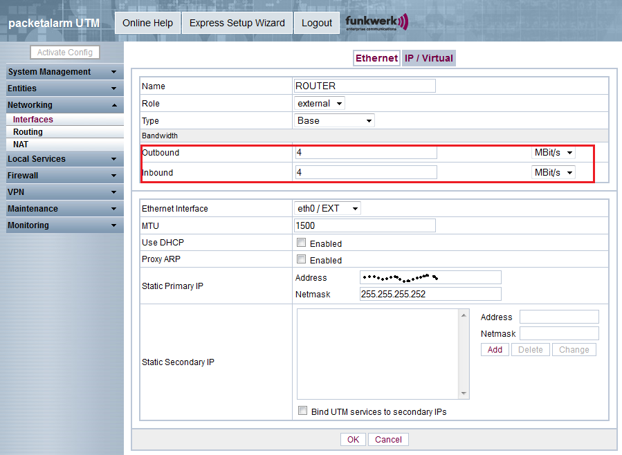 QoS Garantire e limitare Banda in Upload Con l UTM può essere gestito il QoS, potremo ad esempio garantire un certo quantitativo di banda in upload a un apparato ( ad esempio un centralino VoIP che