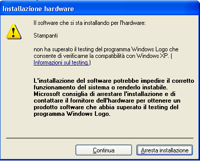 Installazione del driver della stampante Collegamento con il cavo USB (Windows XP/Windows Server 2003) 3 Appare la finestra di dialogo "Installazione guidata nuovo hardware".