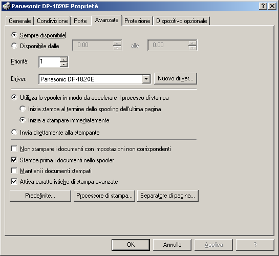 Configurazione del driver della stampante Windows 2000/Windows XP/Windows Server 2003 (amministratore) Scheda Avanzate 1.