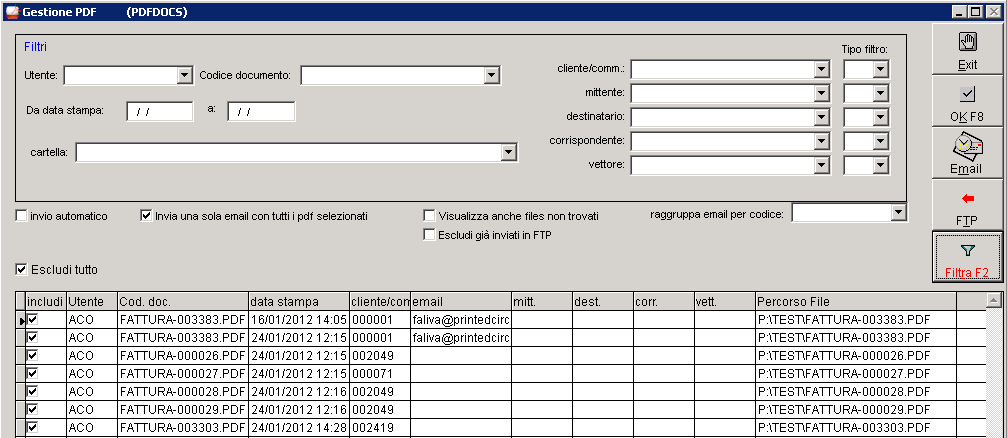 Invio dei documenti al sito WEB I files (Stampe doganali e fatture)