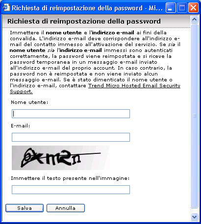 Introduzione a Web EUQ Per reimpostare la password: 1. Nella schermata di accesso fare clic sul collegamento Password dimenticata?. Viene visualizzata la schermata mostrata nella figura C-6.