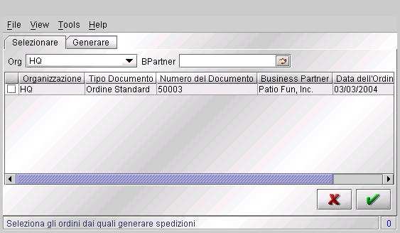 Generazione Spedizioni (Manuale) La generazione manuale (con selezione singola o multipla) delle spedizioni può essere effettuata mediante il form della figura seguente, raggiungibile da menù: Cliclo