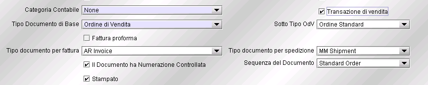 Impostare il check box Transazione di vendita se il documento verrà utilizzato solo per le transazioni di vendita. Selezionare un Tipo di Documento di Base per definire lo schema base del documento.