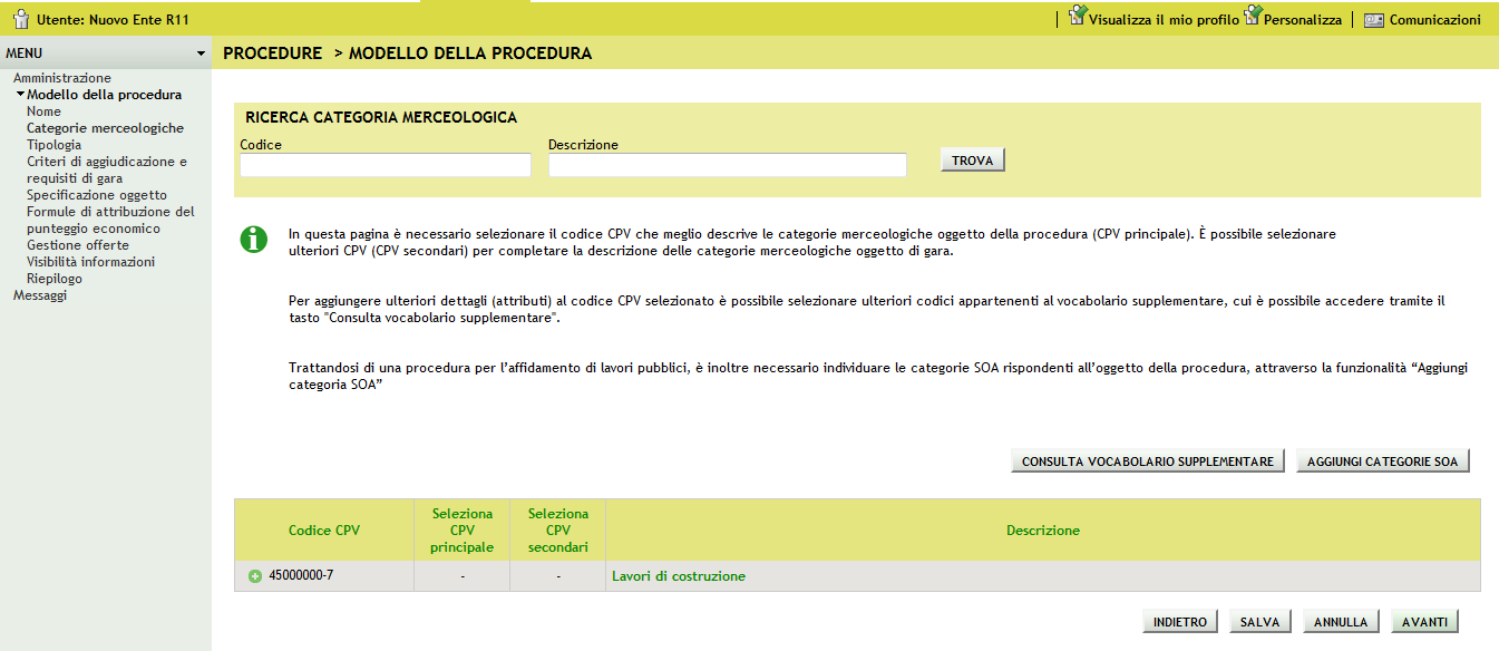 Figura 33 Anche in questa pagina sono presenti, in alto i motori di ricerca per Codice e Descrizione.