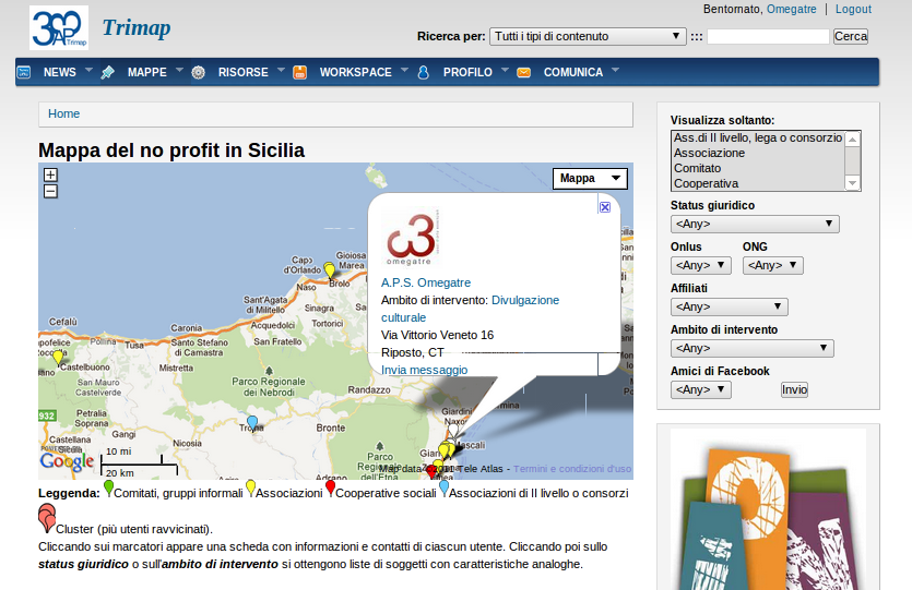 Figura 20: Trimap, mappa interattiva degli utenti registrati.