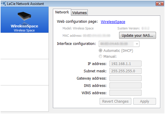 Amministrazione dell'unità LaCie Wireless Space Guida per l'utente Pagina 43 3.6.1.