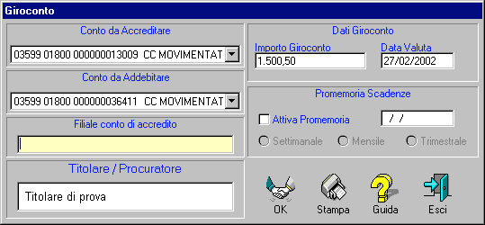 4.4.7 Giroconto Il giroconto permette di trasferire denaro tra due conti della stessa banca e intestati allo stesso Utente (Fig. 56). Per effettuarlo bisogna: 1.