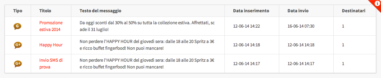 Elenco SMS Nella pagina ELENCO SMS è possibile visualizzare lo storico di tutti gli SMS inviati con il relativo dettaglio.