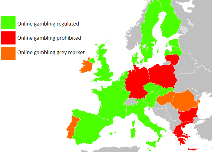 Capitolo 1 Analisi della letteratuta Figura 1.1 Mappa della regolamentazione del gioco online in Europa, 20