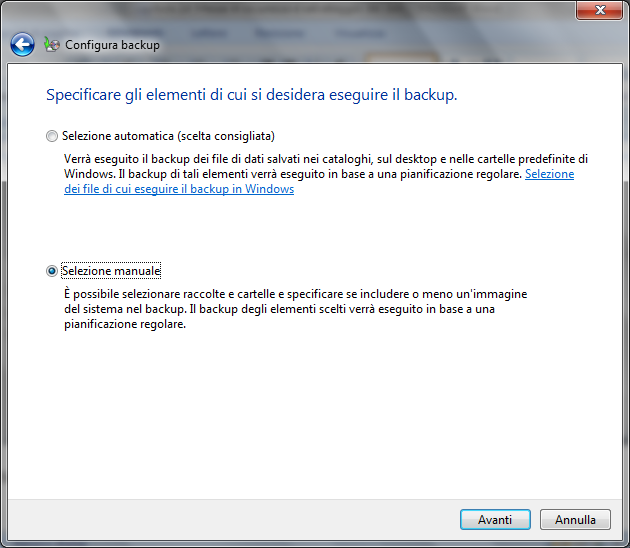 G. Pettarin IT security È possibile lasciare che sia Windows a scegliere gli elementi da sottoporre a backup oppure è possibile selezionare singolarmente le cartelle e le unità desiderate.