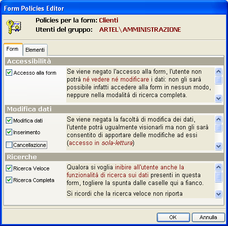 L architettura e le caratteristiche di riferimento Figura 5 - Interfaccia del Controllo Accessi con cui l Amministratore di sistema controlla e configura le impostazioni di accesso degli utenti