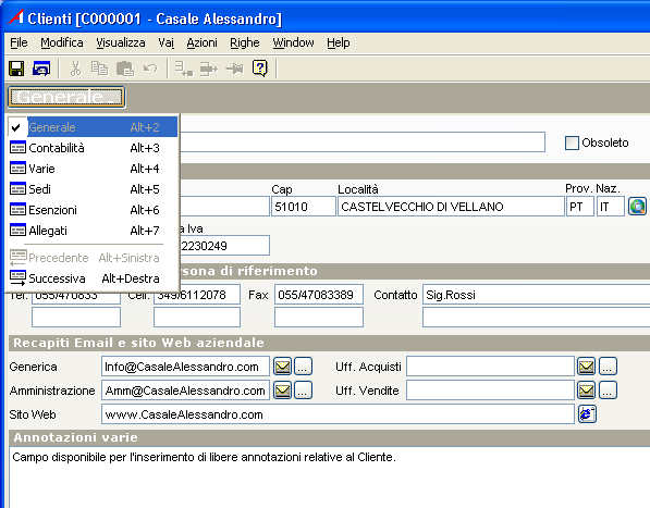 Le caratteristiche generali e la copertura funzionale tastiera (shortcut: ALT+ n ).