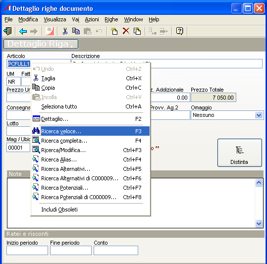 Distinta base e programmazione della produzione Figura 69 - La maschera per visualizzare il dettaglio della riga del documento attraverso cui è possibile richiamare il wizard per la Customizzazione