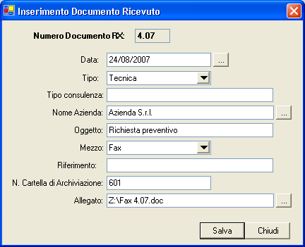 Documenti in entrata Tutte le informazioni in entrata all azienda (lettere, fax, email, telefonate) possono essere archiviate e numerate.