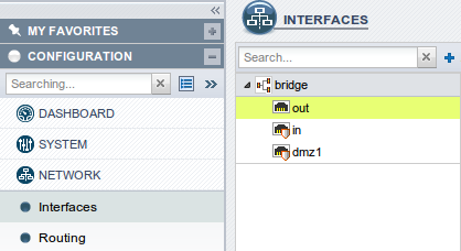 Configurazione delle interfacce In configurazione dei default tutte le interfacce del firewall sono in un bridge con indirizzo 10.