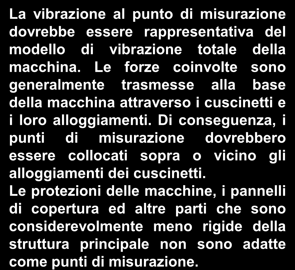 Punti di misurazione per vibrazione La vibrazione al punto di misurazione dovrebbe essere rappresentativa del modello di vibrazione totale