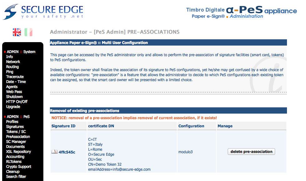 Prestare sempre attenzione al valore di identificazione (ID) del certificato di firma, prima di procedere con questa operazione.