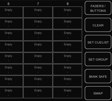 8 Assegnazione del Playback Per assegnare cuelist e gruppi a fader a pulsanti di playback, utilizzate il menu di PLAYBACK [RIPRODUZIONE].