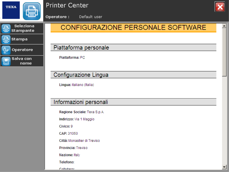 È visualizzata l'anteprima del report. Icona Nome Selezione Stampante Descrizione Permette di avviare le funzioni di sistema per la scelta della stampante che si desidera utilizzare.