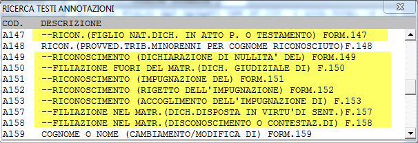 Inoltre, selezionando il formulario N : le annotazioni i cui testi sono stati modificati vengono evidenziate anteponendo al titolo, in modo che sia evidente ad un primo impatto quali sono i