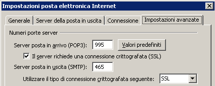 Cliccare su Altre impostazioni : Cliccare sulla tendina Server della posta in uscita.