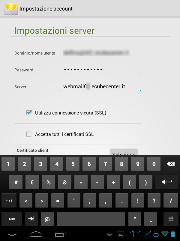 A questo punto viene richiesto l inserimento del server: digitare nell apposito campo webmail01.ecubecenter.it e premere il pulsante Avanti.