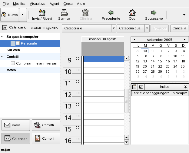 Figura 2.3 Calendario di Evolution 2.4.1 Aggiunta di appuntamenti Per aggiungere nuovi appuntamenti al calendario, fare clic su File (File) New (Nuovo) Appointment (Appuntamento).