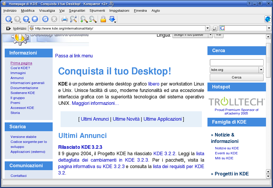Browser Web Konqueror 7 Konqueror non è solo un file manager versatile, ma è anche un moderno browser Web.