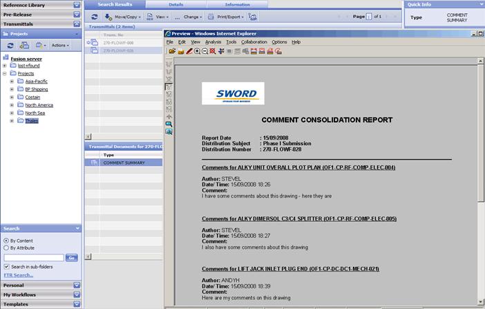 FusionEnterprise Gestione dei Transmittal - Cruscotto Vista consolidata