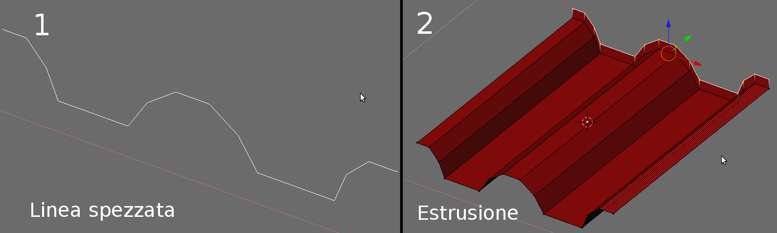 BLENDER PER L'ARCHITETTURA e scalateli di 0,8 (S+0,8) verso il centro. Accendete gli Snap (SHIFT+TAB) e tenendo premuto il tasto CTRL spostateli ed allineateli alla base del coppo (G+z+CTRL).