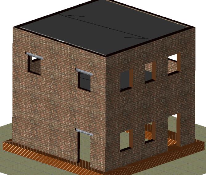 Lo spessore delle murature è pari a 3cm al piano terra e 2cm al primo piano. Il modello è soggetto unicamente ai pesi propri dovuti alla muratura e alle strutture dei solai.